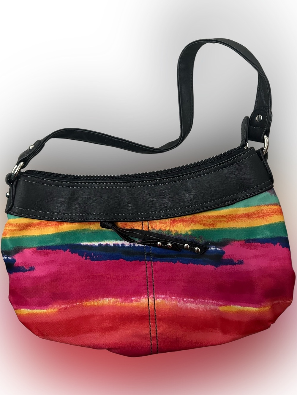 Nine & Co. Multicolor Watercolor Stripe Shoulder Bag with Black Trim